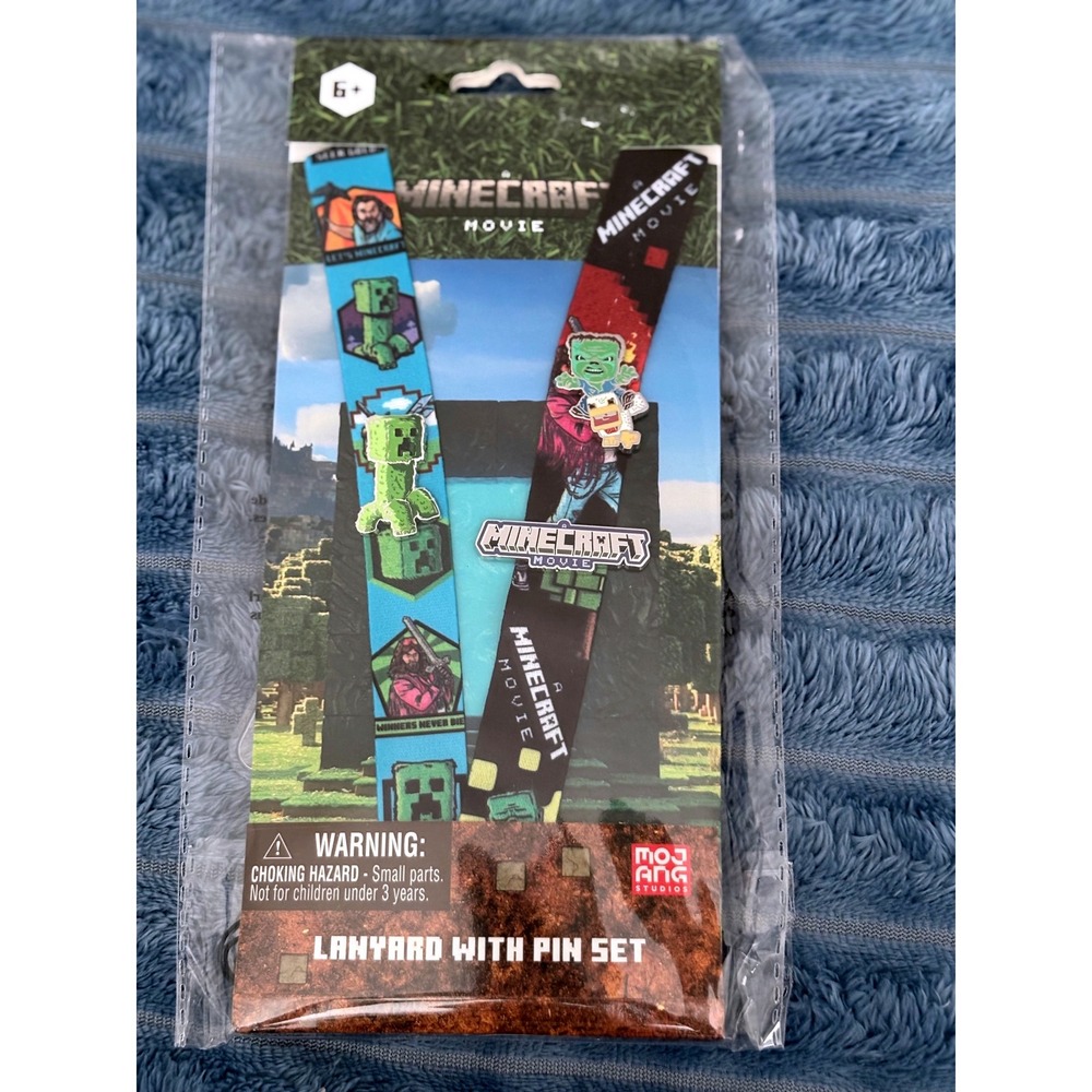 Minecraft Movie Lanyard with 3 Pin Set Creeper Zombie Steve New Warner Bros